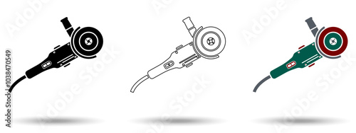 Angle grinder icon. Angle grinder icon on a white background, isolated. The icon has three uses in applications and websites. Vector illustration. Angle grinder icon on a white background.