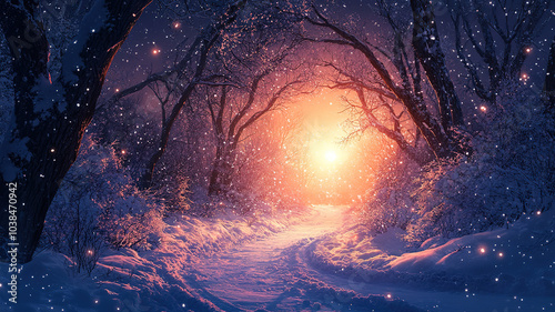 Artistic background illustration capturing the essence of winter hibernal solstice with snowy scenes photo