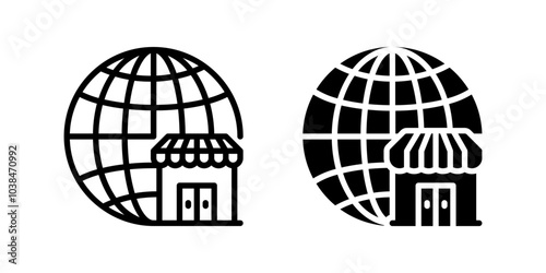 Icon of a globe and shopping retail, representing international e-commerce and online stores.