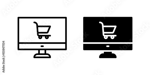 Icon of a computer with a shopping cart symbol, representing online retail and e-commerce.