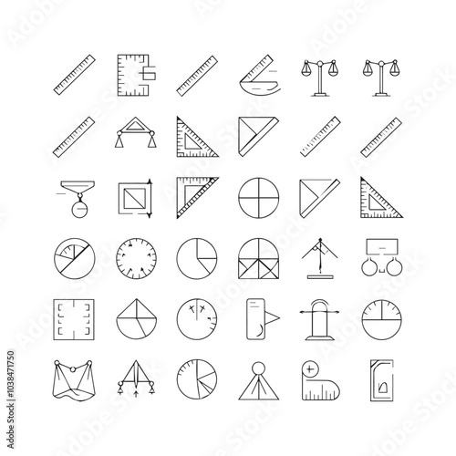 Measurement and Geometry Icon Set Minimalist Line Art Vector Illustrations