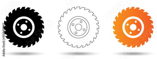 Circular saw icon. Circular saw icon on a white background, isolated. The icon has three uses in applications and websites. Vector illustration. Circular saw icon on a white background.