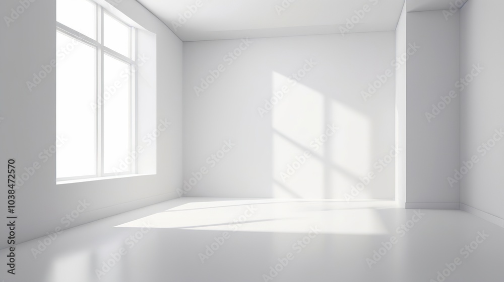 Fototapeta premium White Empty Room with Abstract Window Shadows