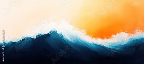 Ocean wave painting with orange and blue gradient