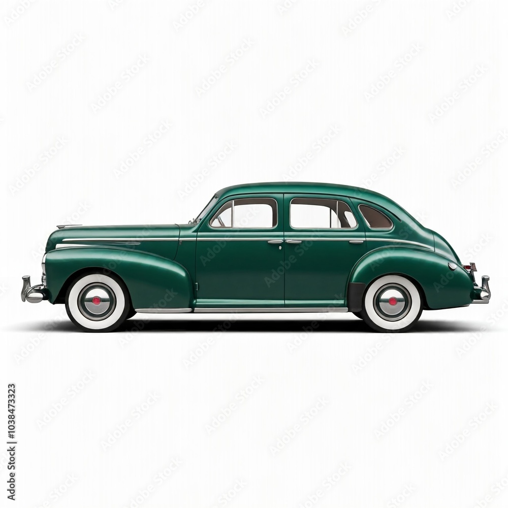 Obraz premium side view of 1940s sedan car isolated on white background