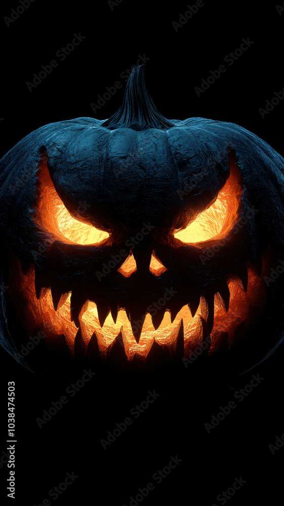Naklejka premium Candlelit Pumpkin with Sharp Teeth and Glowing Eyes
