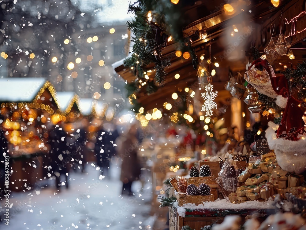 Twinkling Lights at a Bustling Christmas Market Twinkling Lights at a Bustling Christmas Market