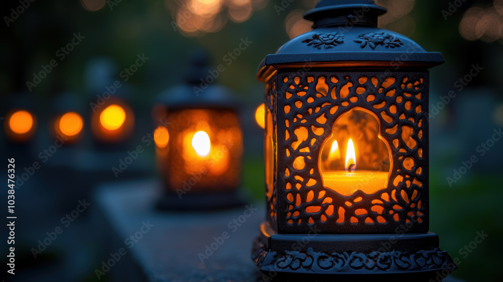 Cemetery Lanterns with Candles in Glass Holders Cemetery Lanterns with Candles in Glass Holders