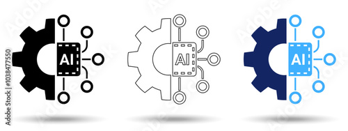 Gear AI icon. Gear AI icon on a white background, isolated. The icon has three uses in applications and websites. Vector illustration. Gear AI icon on a white background.