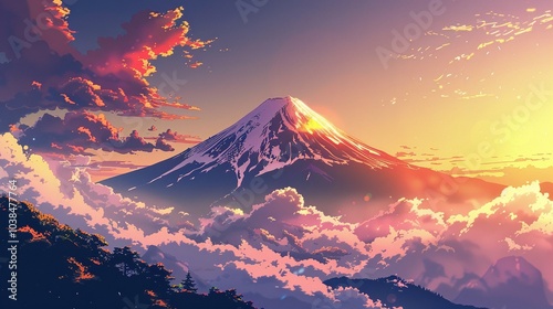 Beautiful sunset over a mountain landscape with pink and purple skies