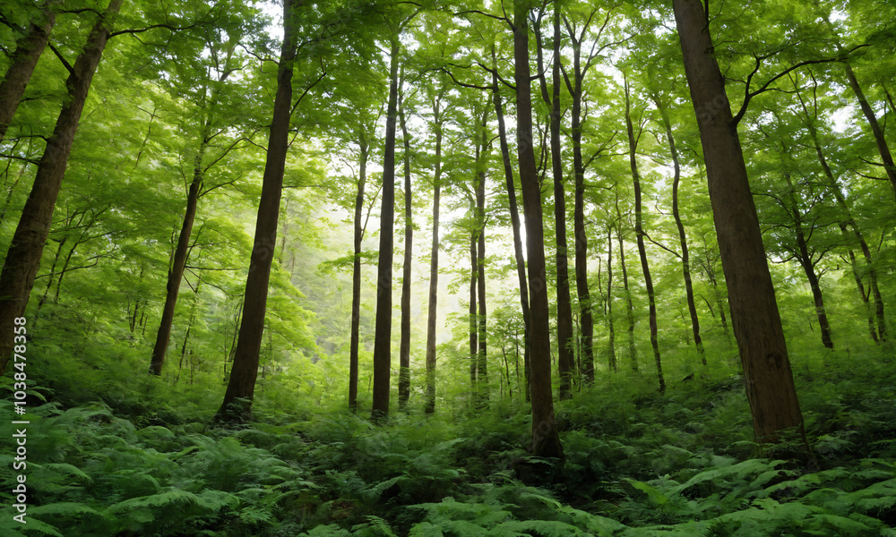 Fototapeta premium 짙은 안개에 가려진 신비로운 산 풍경 멋진 봉우리 풍경