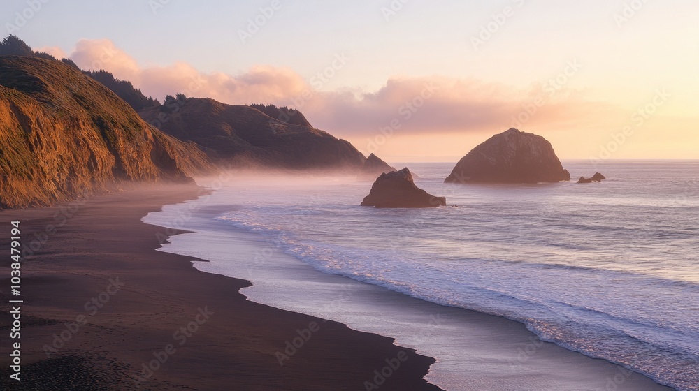 Tranquil Sunset Over Serene Coastal Landscape Tranquil Sunset Over Serene Coastal Landscape