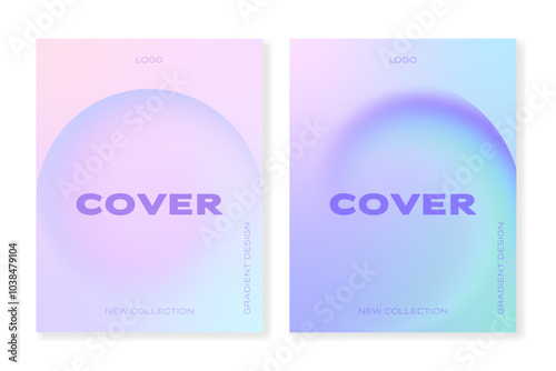 Set of 2 vector cover templates with blurred gradient circles in light pastel colors in minimalist style. For brochures, booklets, banners, posters, business cards, social media and other projects. Ju