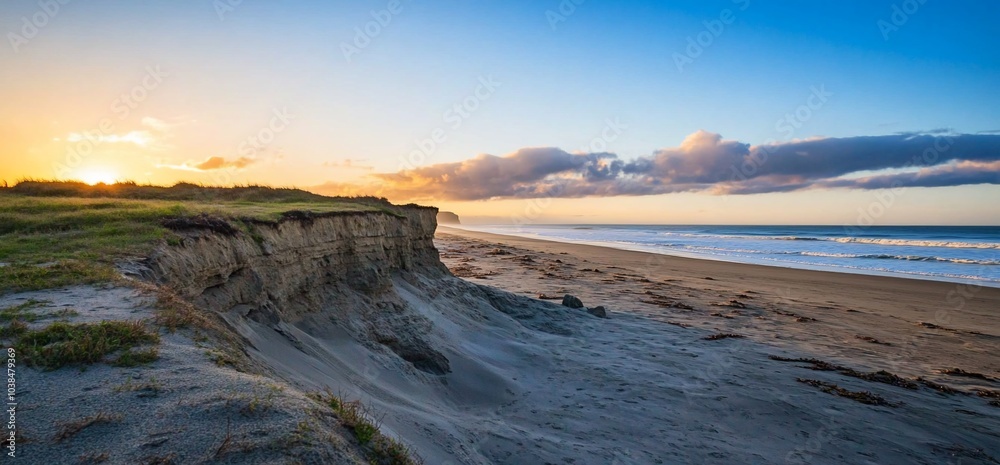 Scenic beach view with cliffs at sunset, highlighting natural beauty. Scenic beach view with cliffs at sunset, highlighting natural beauty.