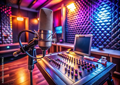 Professional Podcast Microphone Studio Setup - Dark Moody Atmosphere photo