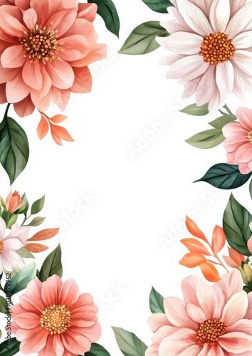 Colorful floral frame with pink and white flowers, perfect for invitations and card design.