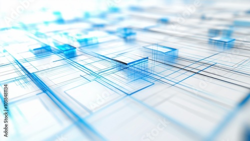 Wallpaper Mural Low angle abstract geometric background with overlapping translucent squares in white and blue gradient tones Torontodigital.ca