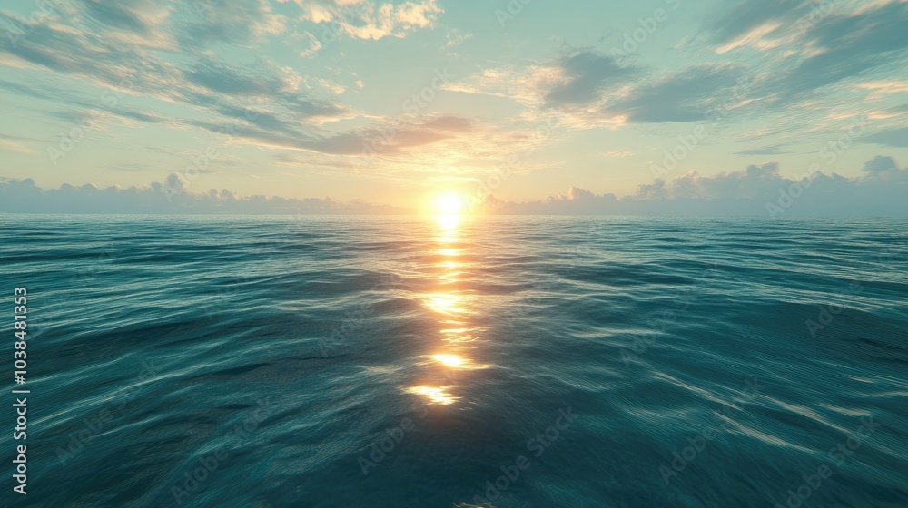 Obraz premium Serene Sunset Over Calm Ocean Waves