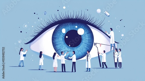 Wallpaper Mural Vector design of tiny doctors treating examining a large eye using medical tools for lens examination and retina correction symbolizing vision checkups and ophthalmology care for Health Day Torontodigital.ca