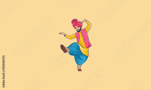 Traditional dancer in vibrant attire performing energetically.