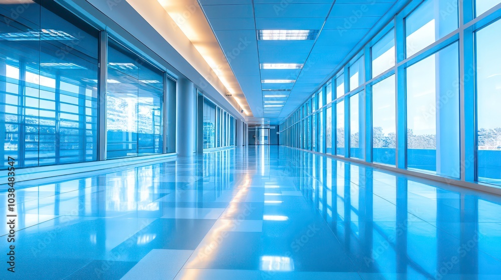 A long, empty hallway with large windows on either side, flooded with natural light. The floor is tiled and highly reflective, creating a sense of space and openness. A long, empty hallway with large windows on either side, flooded with natural light. The floor is tiled and highly reflective, creating a sense of space and openness.