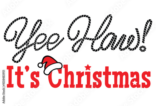 Cowboy Christmas text Printable vector illustration isolated on white