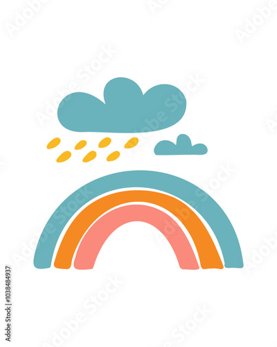 Cute cartoon rainbow in soft pastel colors, vector illustration for nursery room decor