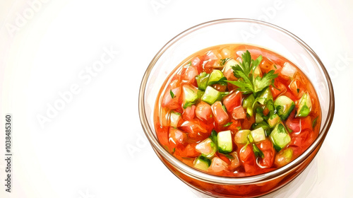 A bowl of fresh salsa with tomato, cucumber, onion and cilantro.