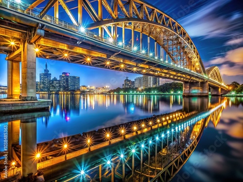 Steel Bridge Night Lights - Modern Architecture Photography