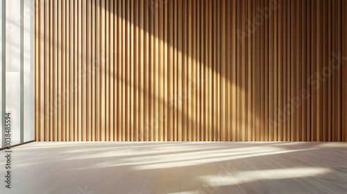 Wooden Wall with Vertical Slats in Empty Room