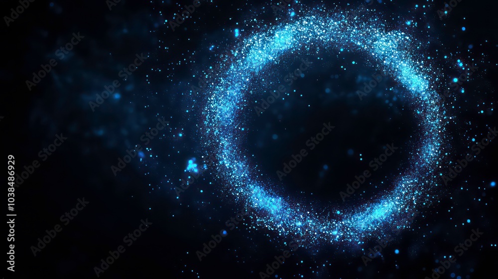 A glowing blue circle of particles on a black background. A glowing blue circle of particles on a black background.