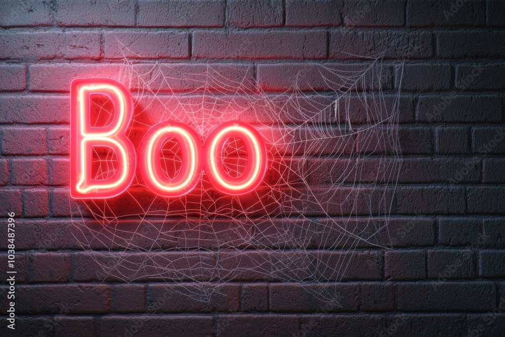 Spooky Neon Boo Sign with Spider Webs Spooky Neon Boo Sign with Spider Webs