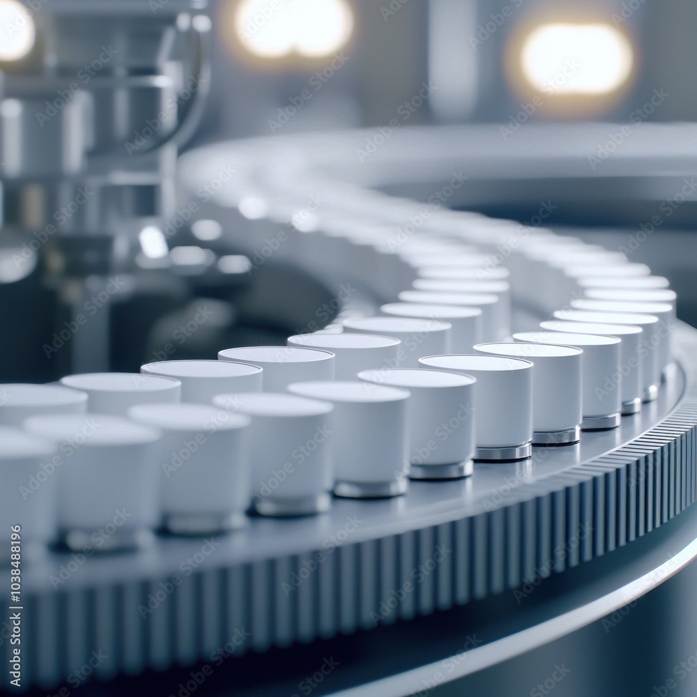 Automated Pharmaceutical Manufacturing Line in Sterile Environment, 3D illustration