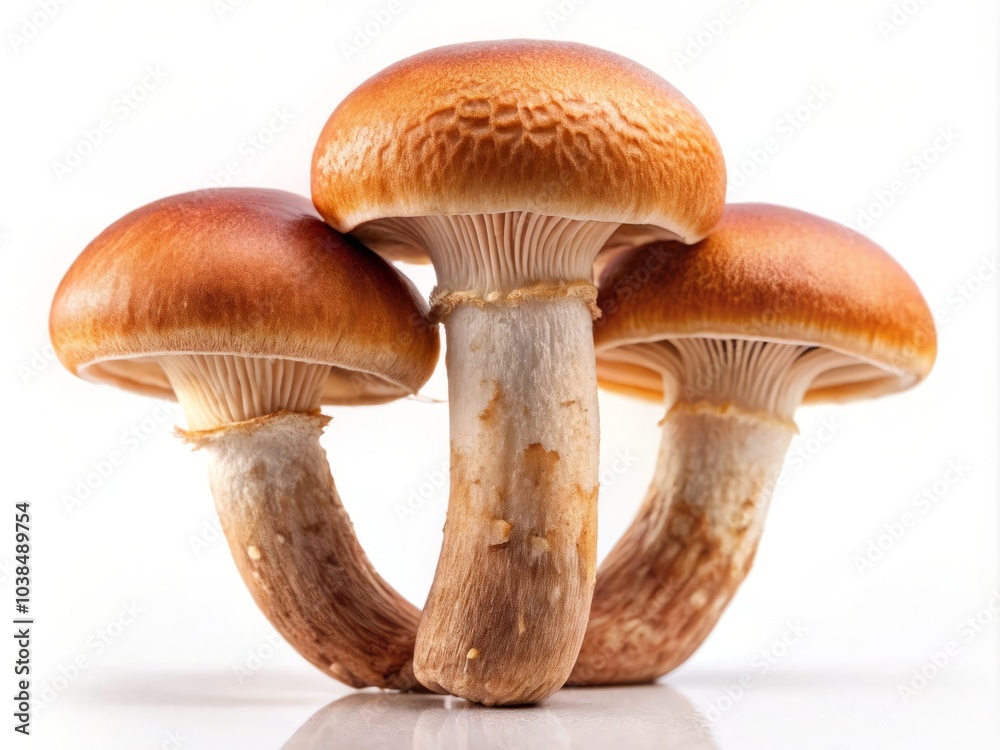Brown mushrooms displayed against a white background, showcasing their gills and stems, perfect for botanical references and culinary applications in various recipes. Brown mushrooms displayed against a white background, showcasing their gills and stems, perfect for botanical references and culinary applications in various recipes.