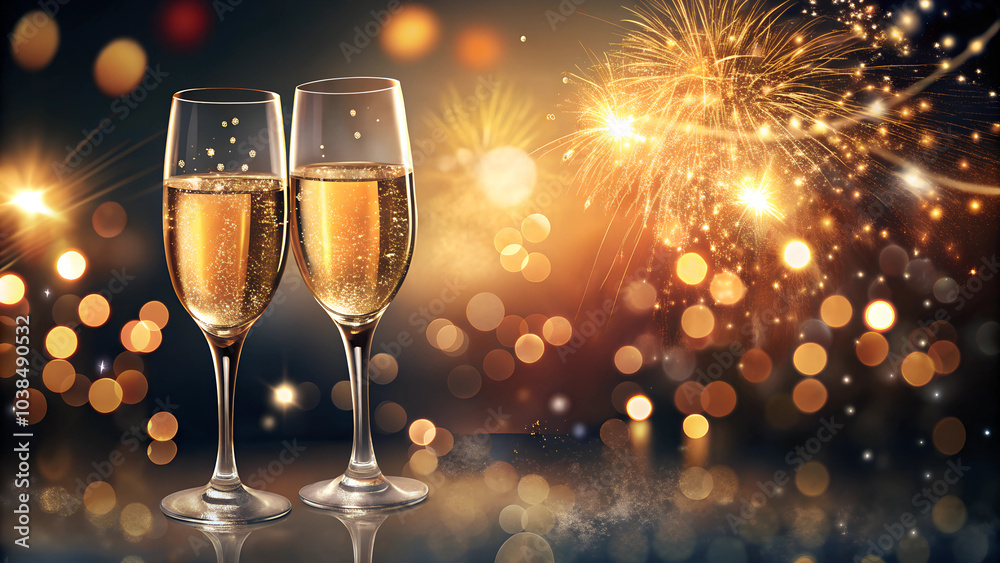 Clinking glasses of sparkling wine in soft candlelight, joyful New Year's Eve midnight toast background Clinking glasses of sparkling wine in soft candlelight, joyful New Year's Eve midnight toast background