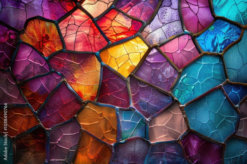 Abstract stained glass patterns in vibrant hues, artistic design, colorful radiance Abstract stained glass patterns in vibrant hues, artistic design, colorful radiance