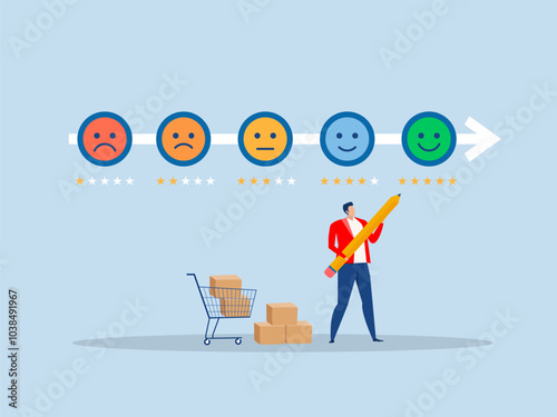 Customer feedback,businessman make rating gauge to be excellent to Performance rating or customer feedback, credit score or satisfaction measurement, quality control or improvement concept,