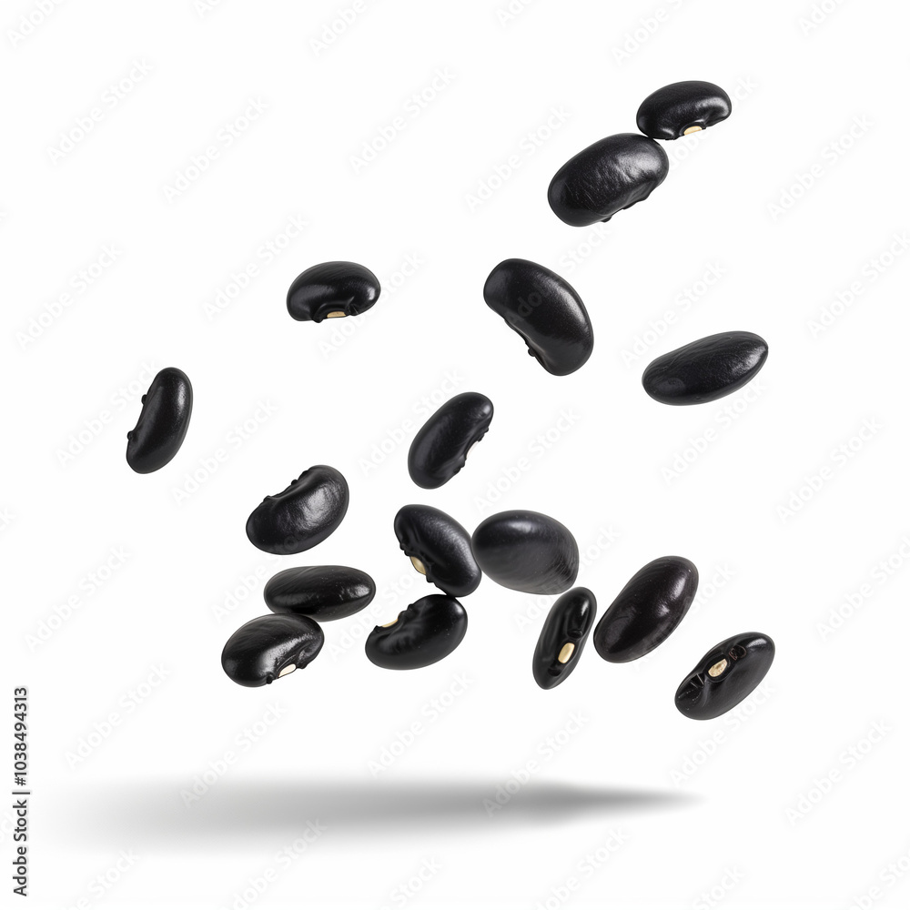 A bunch of black beans are flying through the air A bunch of black beans are flying through the air