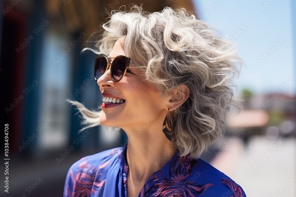 portrait of a beautiful middle aged woman with short hair and sunglasses portrait of a beautiful middle aged woman with short hair and sunglasses