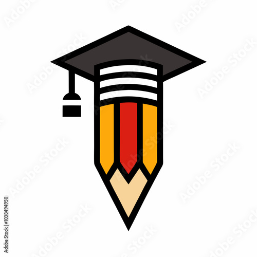 Simple graduation pencil  logo vector art illustration