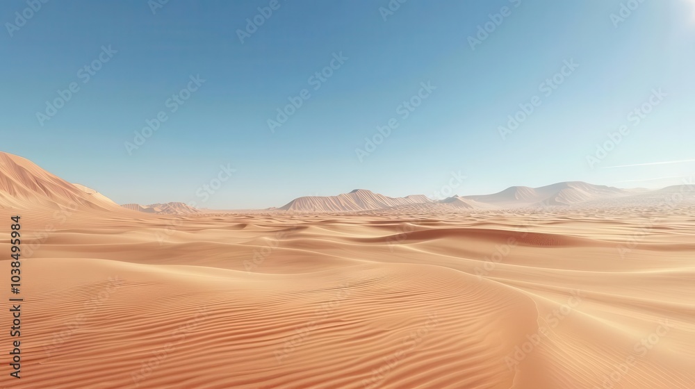 Golden sand dunes under a clear sky, desert background, natural elegance Golden sand dunes under a clear sky, desert background, natural elegance