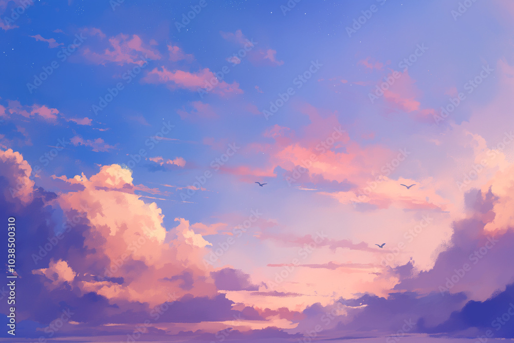 Naklejka premium 夕日のイラスト, 夕焼け空