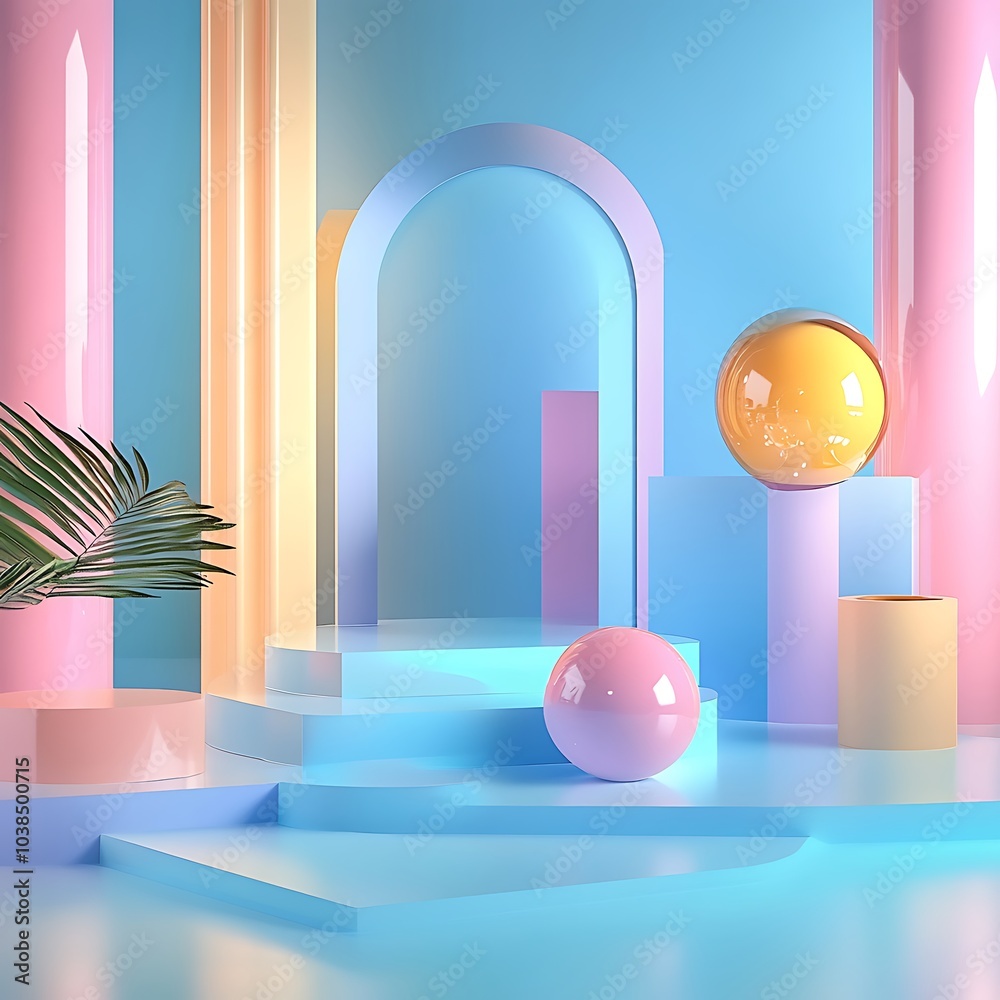 Colorful Spheres and Geometric Blocks in Vibrant Abstract Art Photo Colorful Spheres and Geometric Blocks in Vibrant Abstract Art Photo