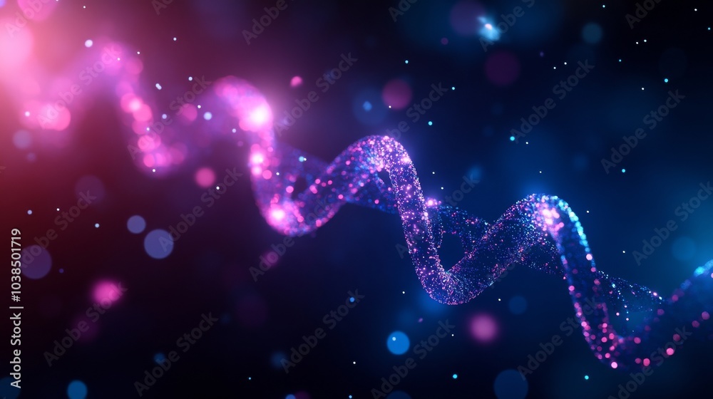 Fototapeta premium Colorful abstract wave with sparkles, glowing effects on a dark background