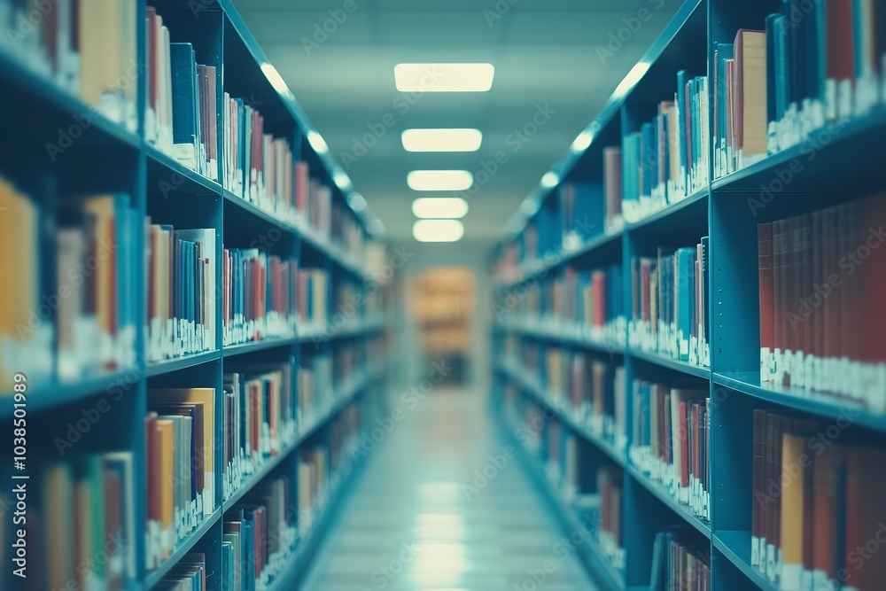 Defocused book with blurred interior space in a public library. Generative Ai Defocused book with blurred interior space in a public library. Generative Ai