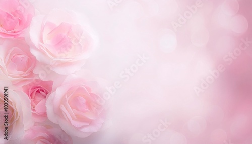 Pink rose on green white background. Background for love and Valentine