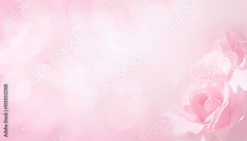 Pink rose on green white background. Background for love and Valentine
