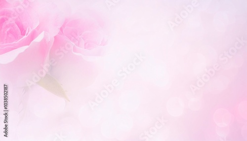 Pink rose on green white background. Background for love and Valentine