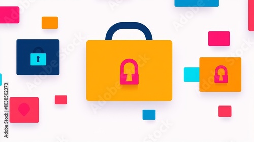 Free Download Colorful padlocks and icons on a white background, symbolizing security and safety. - GFXLoad