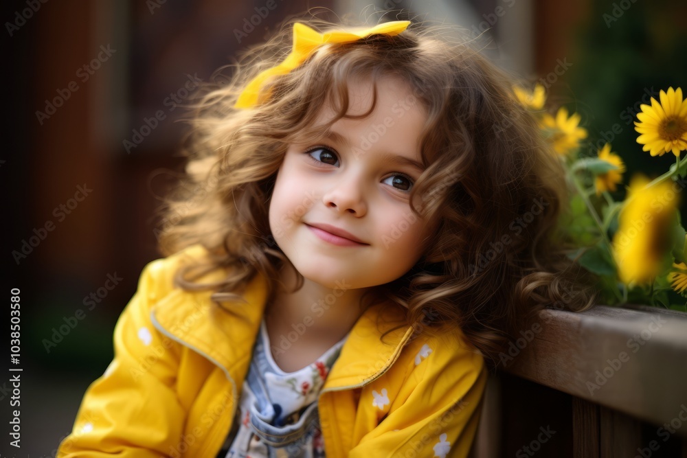 Portrait of a cute little girl in a yellow raincoat. Portrait of a cute little girl in a yellow raincoat.